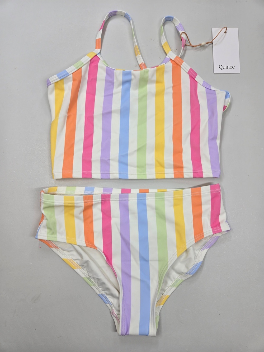 NWT QUINCE Tankini Swimsuit Kid Girl Size 12 Rainbow Stripe 8267 - Picture 4 of 11